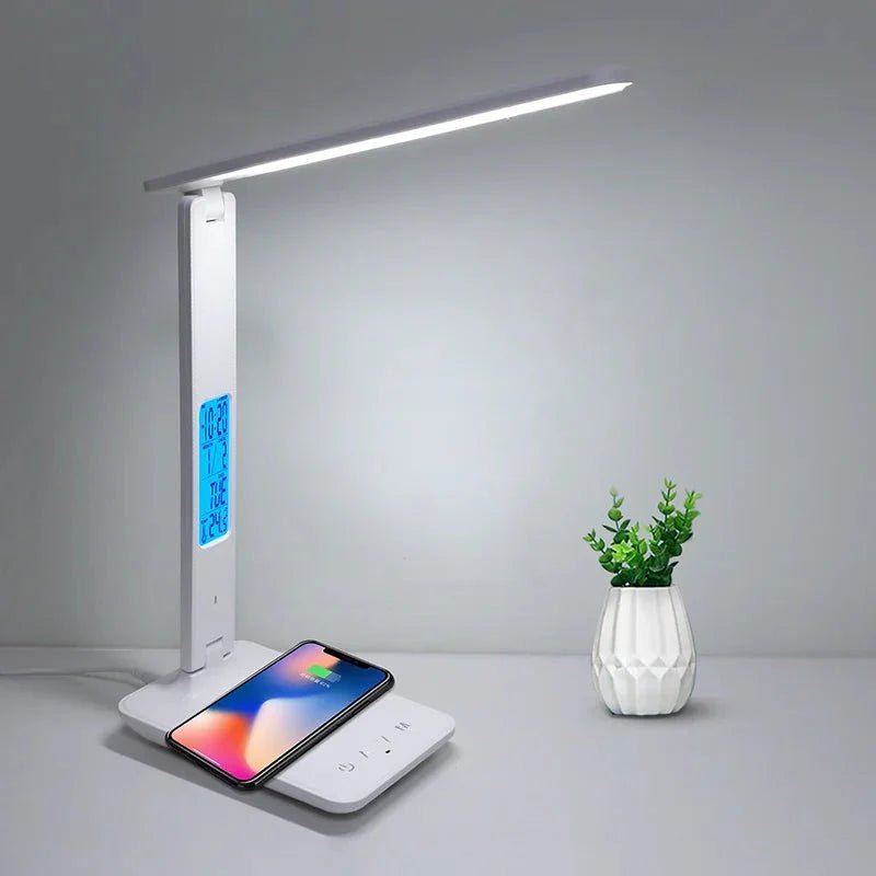 LED Desk Lamp with Wireless Charging – 10W Qi Fast Charge Dimmable Touch Control USB Port Clock - GiftMira