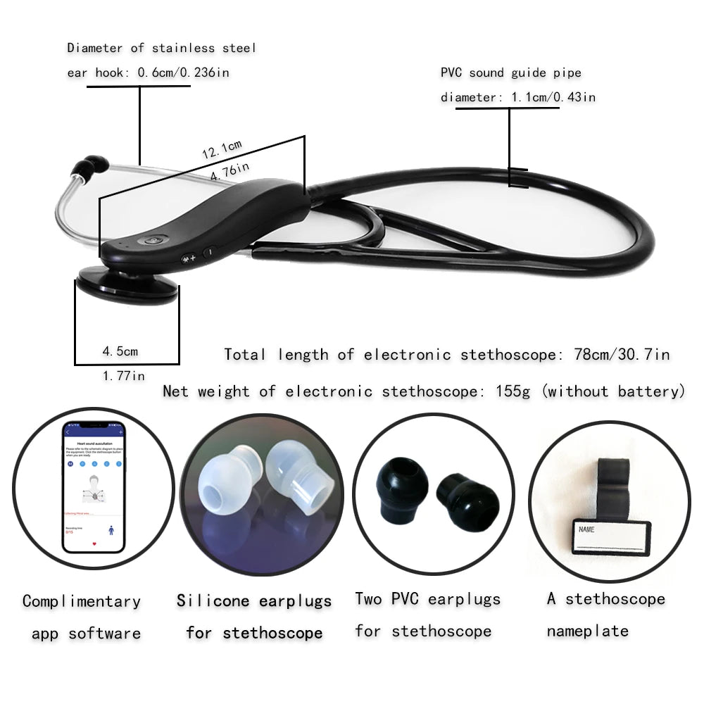 Premium Amplified Digital Stethoscope – 40x Bluetooth Sound with OLED Display