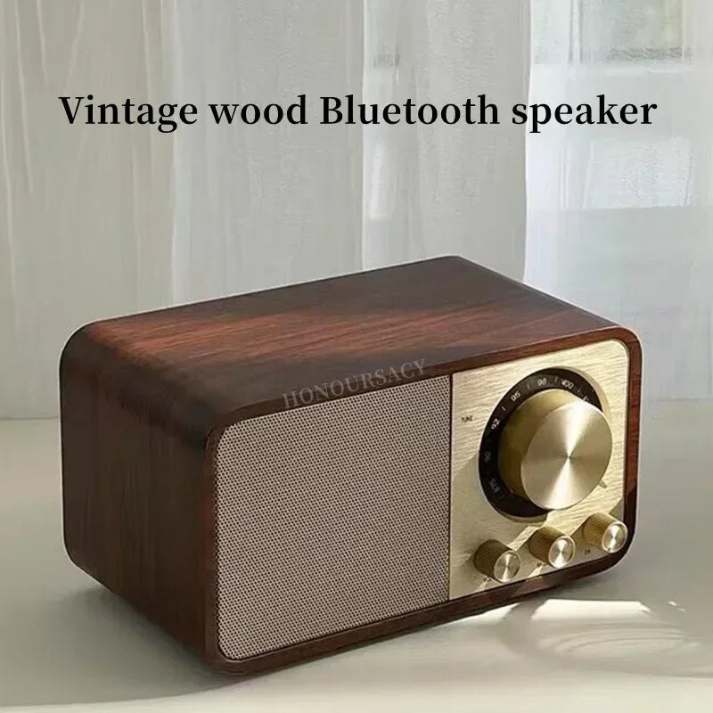 Retro Wooden Bluetooth 5.0 Speaker — FM Radio, USB & TF Card, Portable Vintage Wireless Speaker