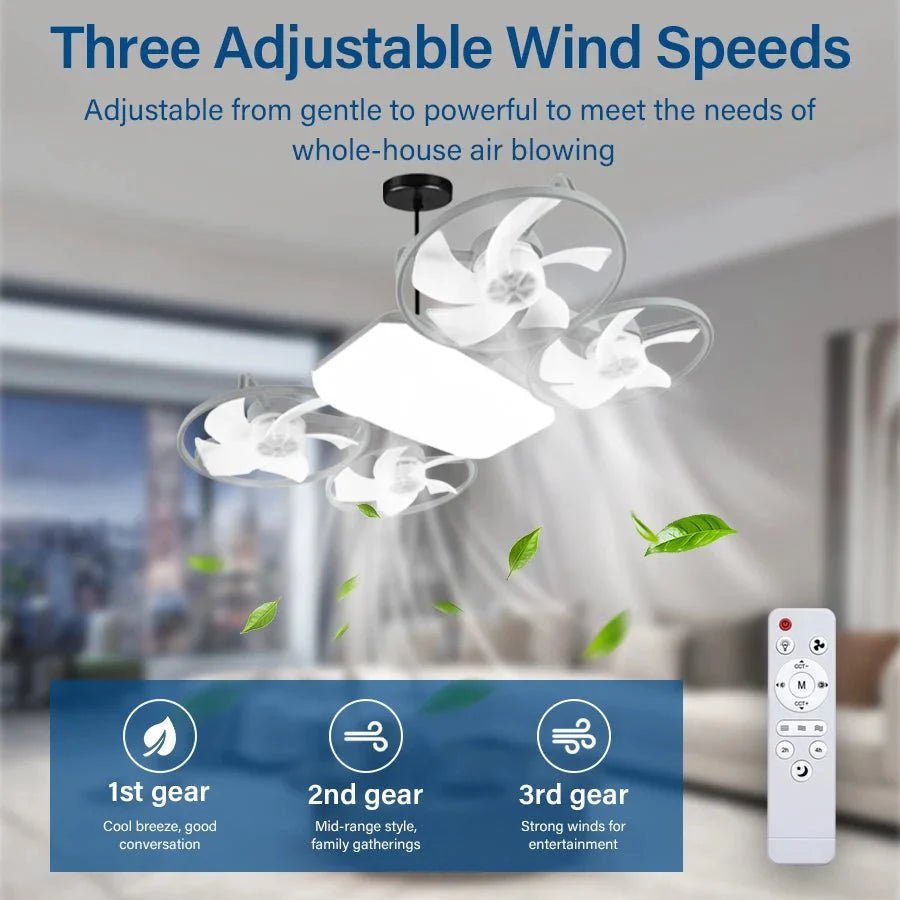 2 - in - 1 E27 Socket Ceiling Fan Light - 30W Dimmable LED with Remote - 3 Color Temp & 3 Speeds - Screw - in Portable Fan for Bedroom - GiftMira
