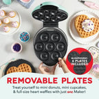 3 - in - 1 Mini Treat Maker System Donuts Cupcakes Heart Waffles Interchangeable Nonstick Plates 800W Compact - GiftMira