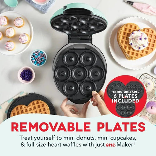 3 - in - 1 Mini Treat Maker System Donuts Cupcakes Heart Waffles Interchangeable Nonstick Plates 800W Compact - GiftMira