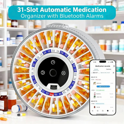 31 - Day Automatic Smart Pill Organizer – Fingerprint Lock, Bluetooth App & USB - C Rechargeable - GiftMira