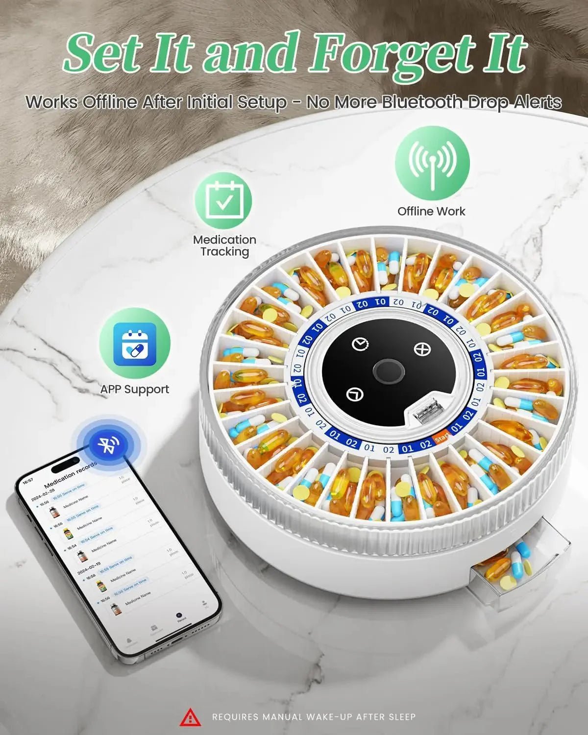 31 - Day Automatic Smart Pill Organizer – Fingerprint Lock, Bluetooth App & USB - C Rechargeable - GiftMira