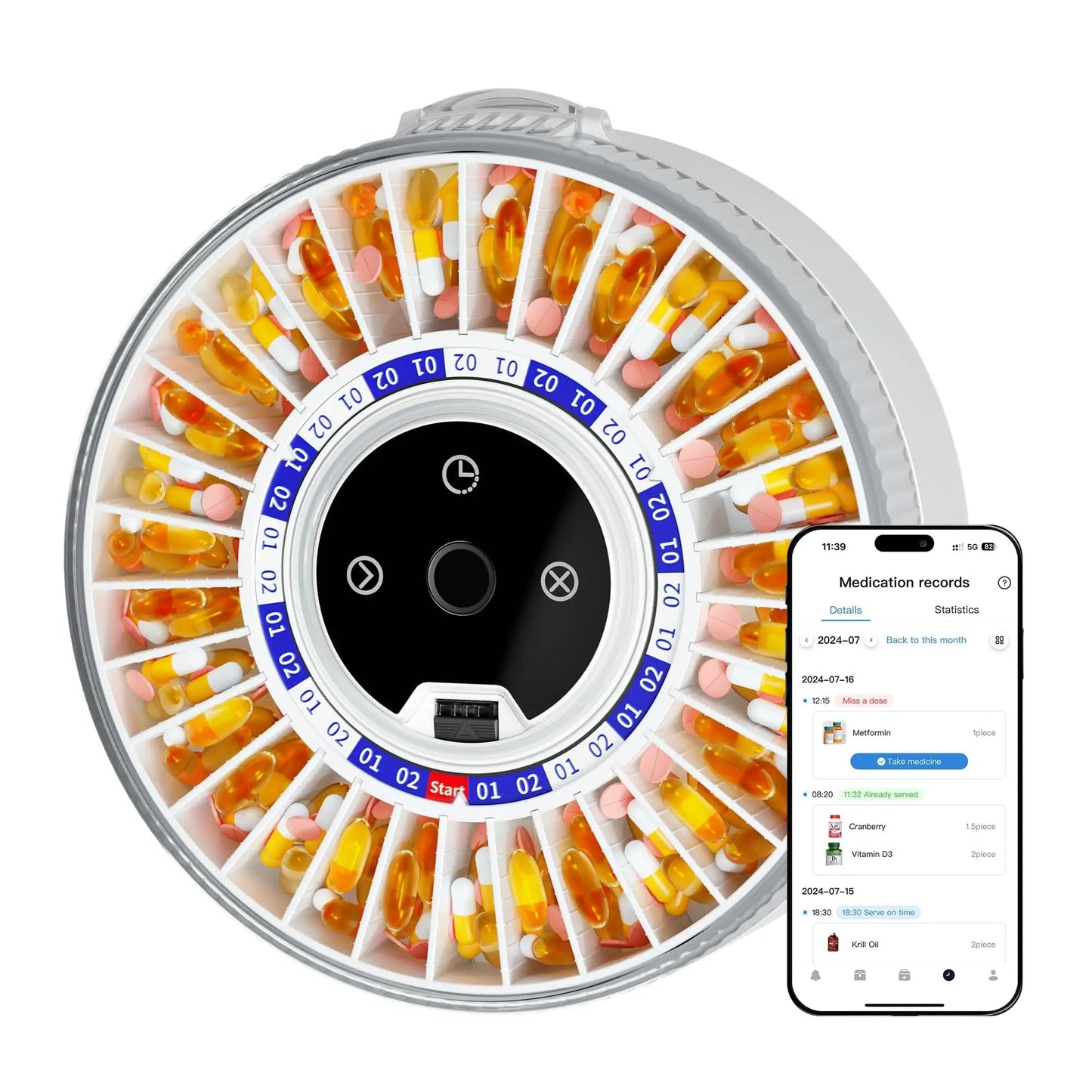 31 - Day Automatic Smart Pill Organizer – Fingerprint Lock, Bluetooth App & USB - C Rechargeable - GiftMira