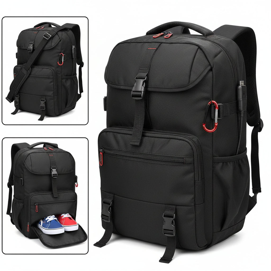 35L Convertible Travel Backpack Duffel – USB Port, Shoe Compartment, 15.6" Laptop Sleeve, Waterproof Carry - On - GiftMira