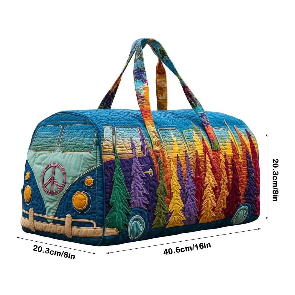 3D Frog Pattern Quilted Duffle Bag – Boho Weekender Travel Bag, Yoga Mat Carrier, Retro Mushroom Print Cotton - GiftMira