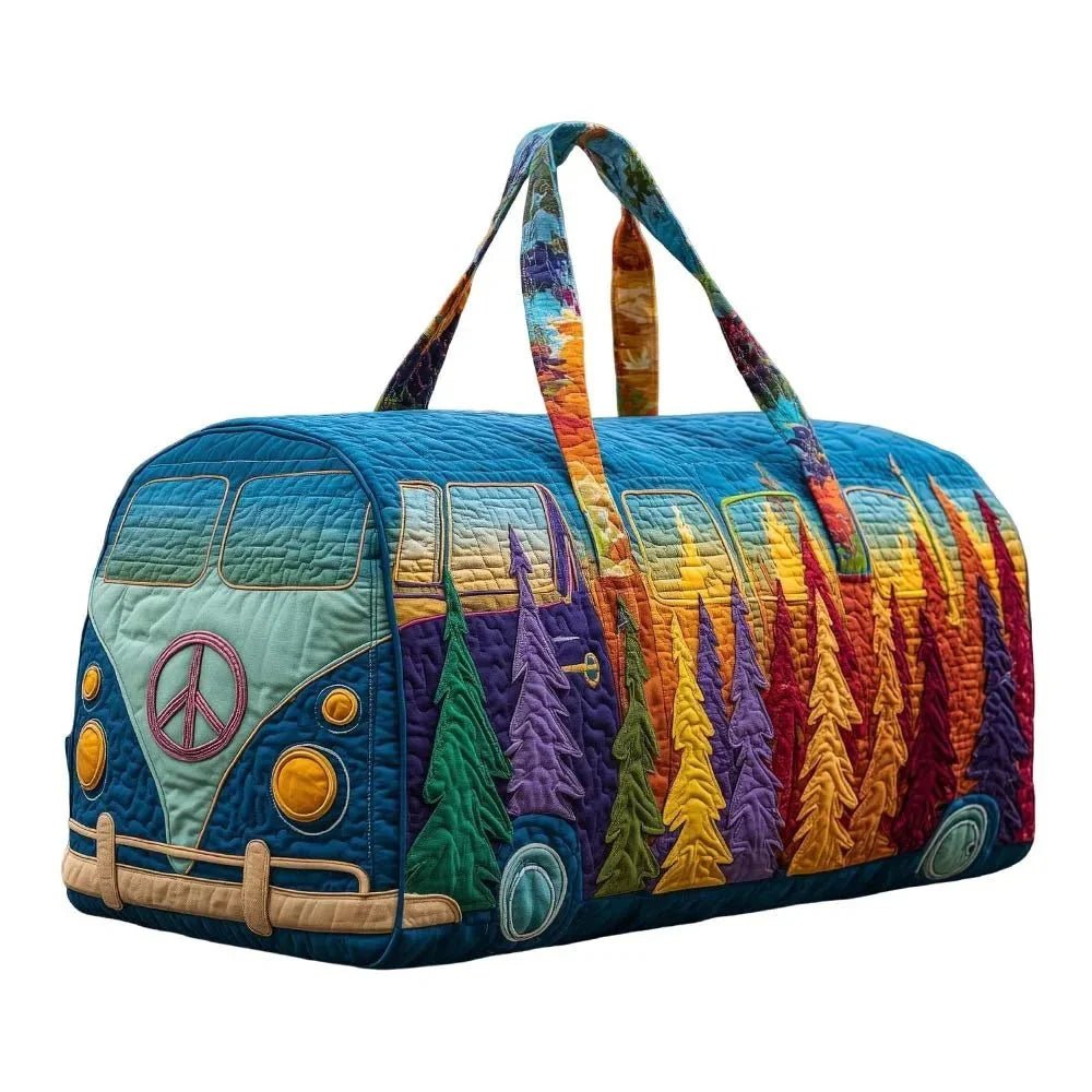 3D Frog Pattern Quilted Duffle Bag – Boho Weekender Travel Bag, Yoga Mat Carrier, Retro Mushroom Print Cotton - GiftMira