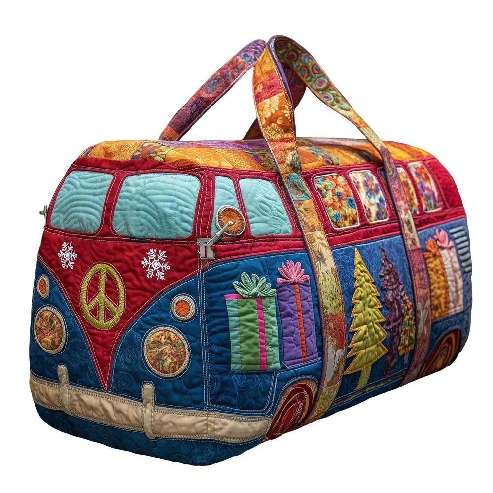 3D Frog Pattern Quilted Duffle Bag – Boho Weekender Travel Bag, Yoga Mat Carrier, Retro Mushroom Print Cotton - GiftMira