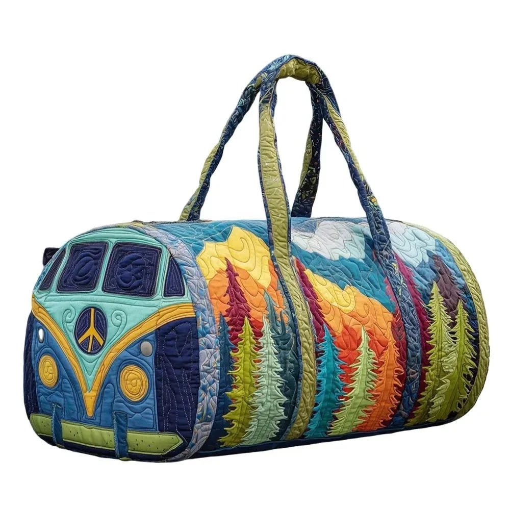3D Frog Pattern Quilted Duffle Bag – Boho Weekender Travel Bag, Yoga Mat Carrier, Retro Mushroom Print Cotton - GiftMira