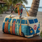 3D Frog Pattern Quilted Duffle Bag – Boho Weekender Travel Bag, Yoga Mat Carrier, Retro Mushroom Print Cotton - GiftMira