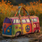 3D Frog Pattern Quilted Duffle Bag – Boho Weekender Travel Bag, Yoga Mat Carrier, Retro Mushroom Print Cotton - GiftMira