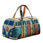 3D Frog Pattern Quilted Duffle Bag – Boho Weekender Travel Bag, Yoga Mat Carrier, Retro Mushroom Print Cotton - GiftMira