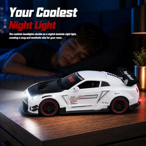 Sports Car Alarm Clock with Engine Sound, Mist Exhaust & LED Lights — Die-Cast Desktop Hypercar