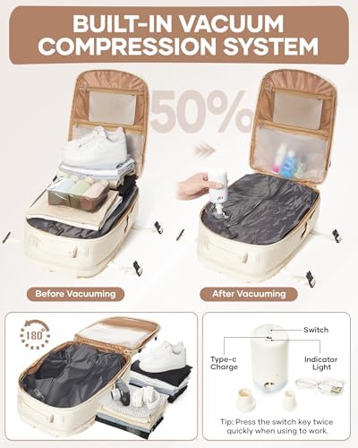Vacuum Compression Travel Backpack with Built-in Pump — Expandable Water-Resistant Carry-On
