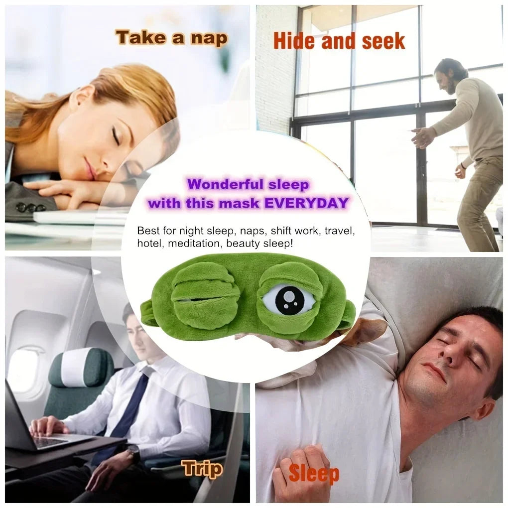 Plush Frog Sleep Mask 3-Pack - Soft 3D Eye Cover for Travel and Naps