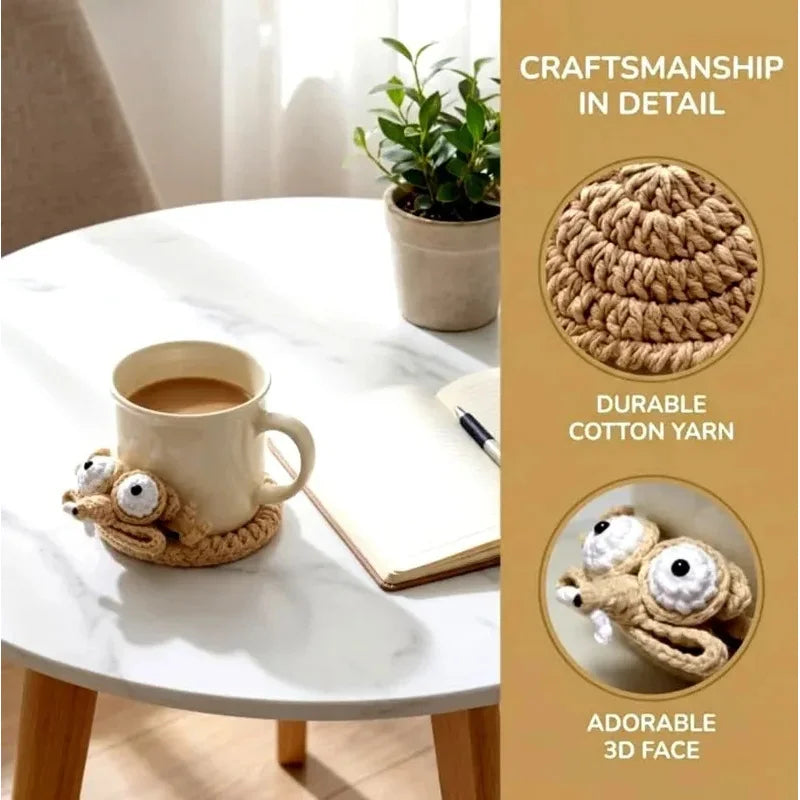Crochet Animal Coaster Set of 4 - Handmade Squirrel, Frog and Lizard Cup Mats
