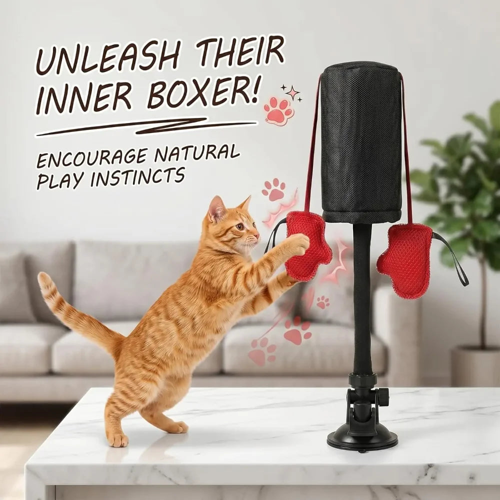 Cat Boxing Toy - Suction Cup Punching Bag with Soft Gloves for Indoor Cats