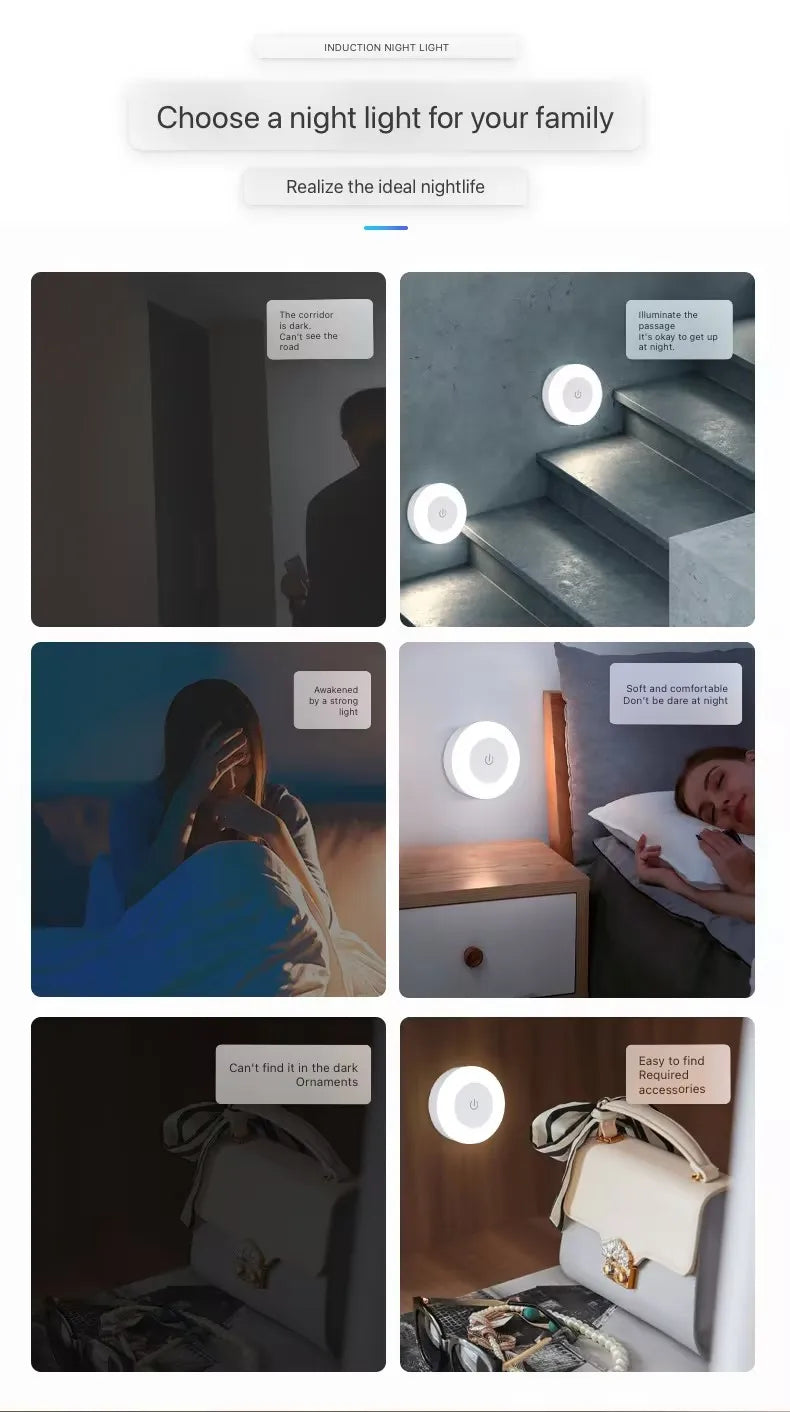 Rechargeable Touch Night Light Set of 3 - Magnetic Dimmable Puck Lamps