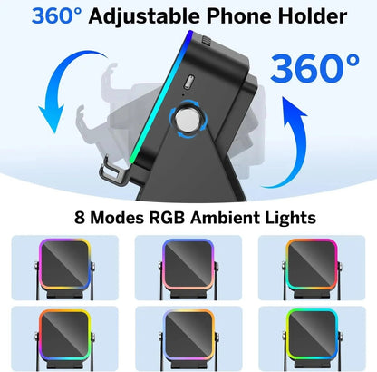 5 - in - 1 Wireless Bluetooth Speaker Phone Stand RGB Light Auto Induction Charger Portable Surround Sound - GiftMira