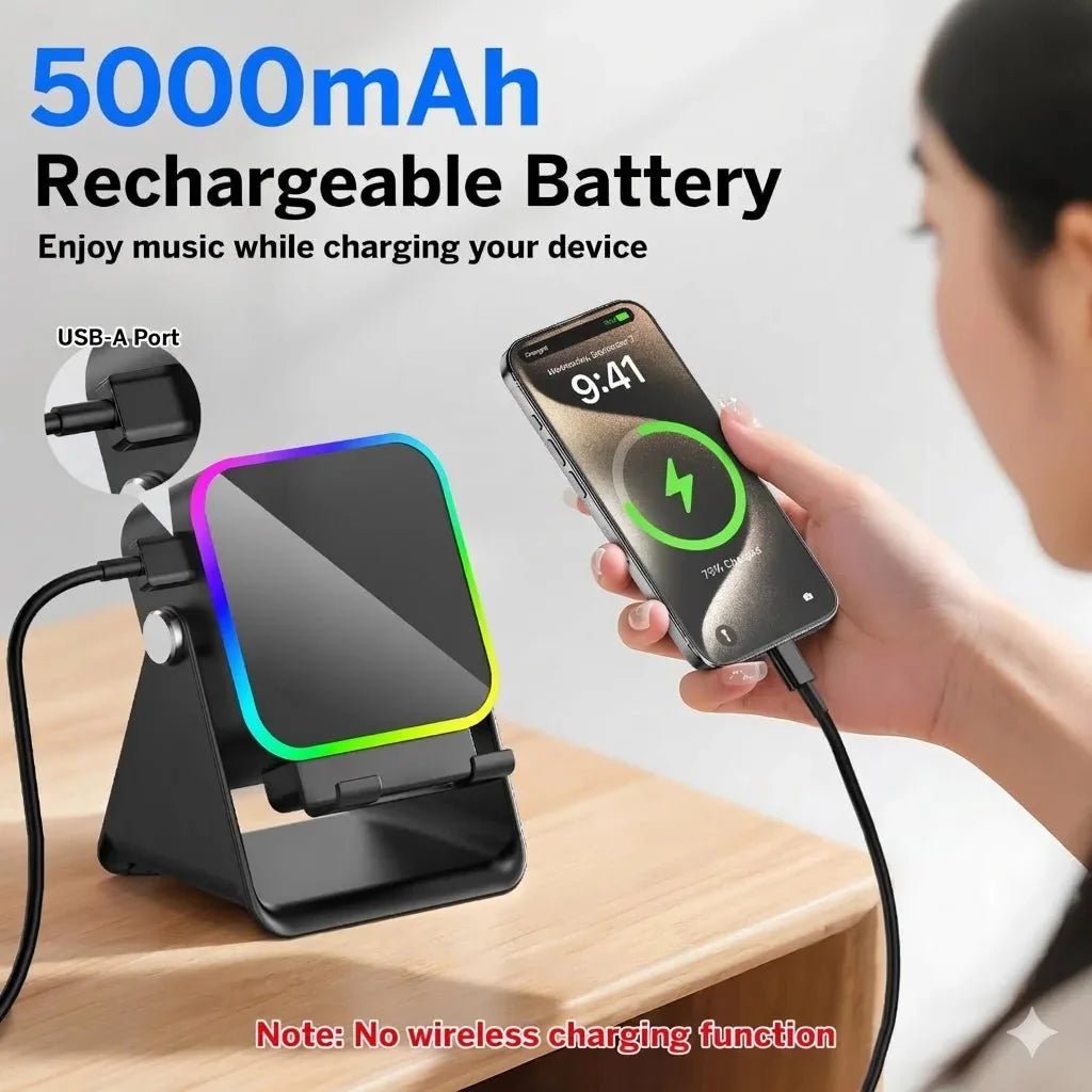 5 - in - 1 Wireless Bluetooth Speaker Phone Stand RGB Light Auto Induction Charger Portable Surround Sound - GiftMira
