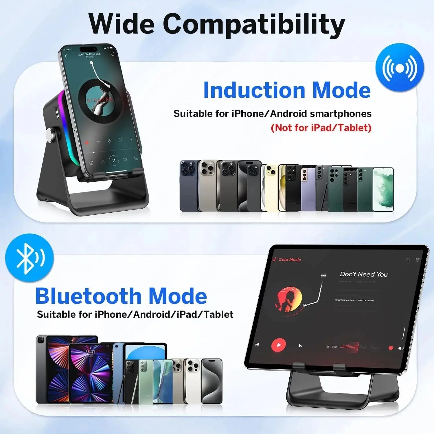 5 - in - 1 Wireless Bluetooth Speaker Phone Stand RGB Light Auto Induction Charger Portable Surround Sound - GiftMira