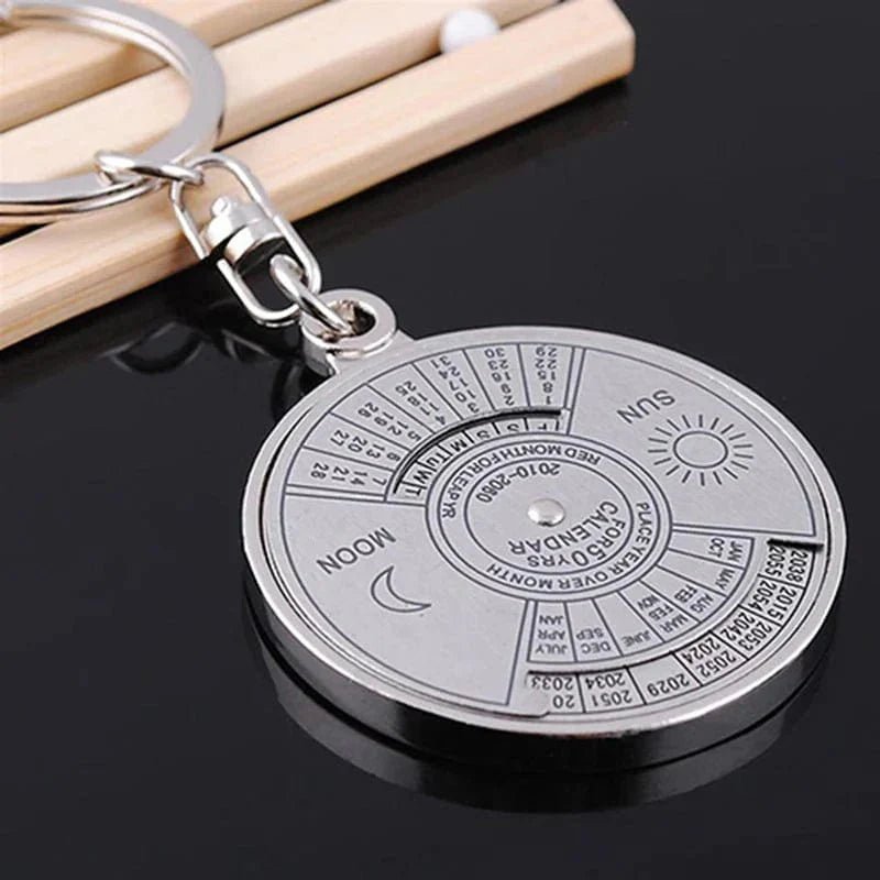 50 Years Perpetual Calendar Silver Alloy Keyring Keychain Key - fob Decoration - GiftMira
