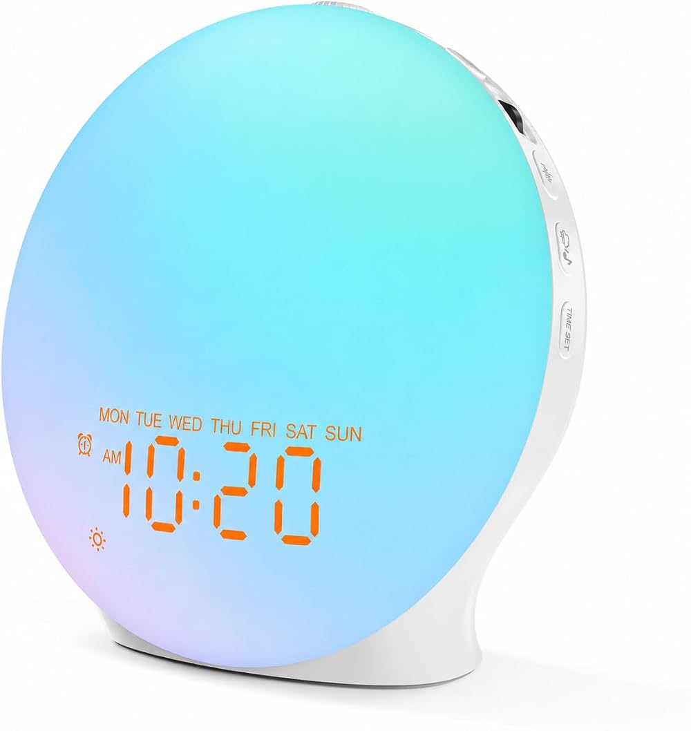 Sunrise Alarm Clock Wake-Up Light with Bluetooth Speaker & FM Radio — Dimmable Bedside Lamp