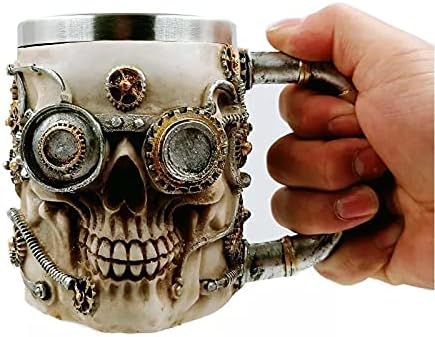 3D Skull Stainless Steel Mug — Double-Wall Insulated Gothic Tankard for Coffee & Tea