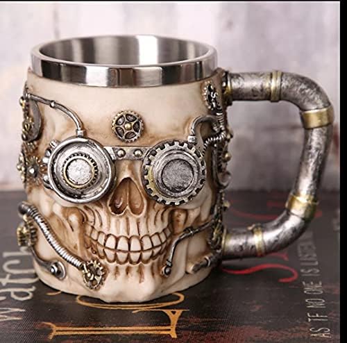 3D Skull Stainless Steel Mug — Double-Wall Insulated Gothic Tankard for Coffee & Tea
