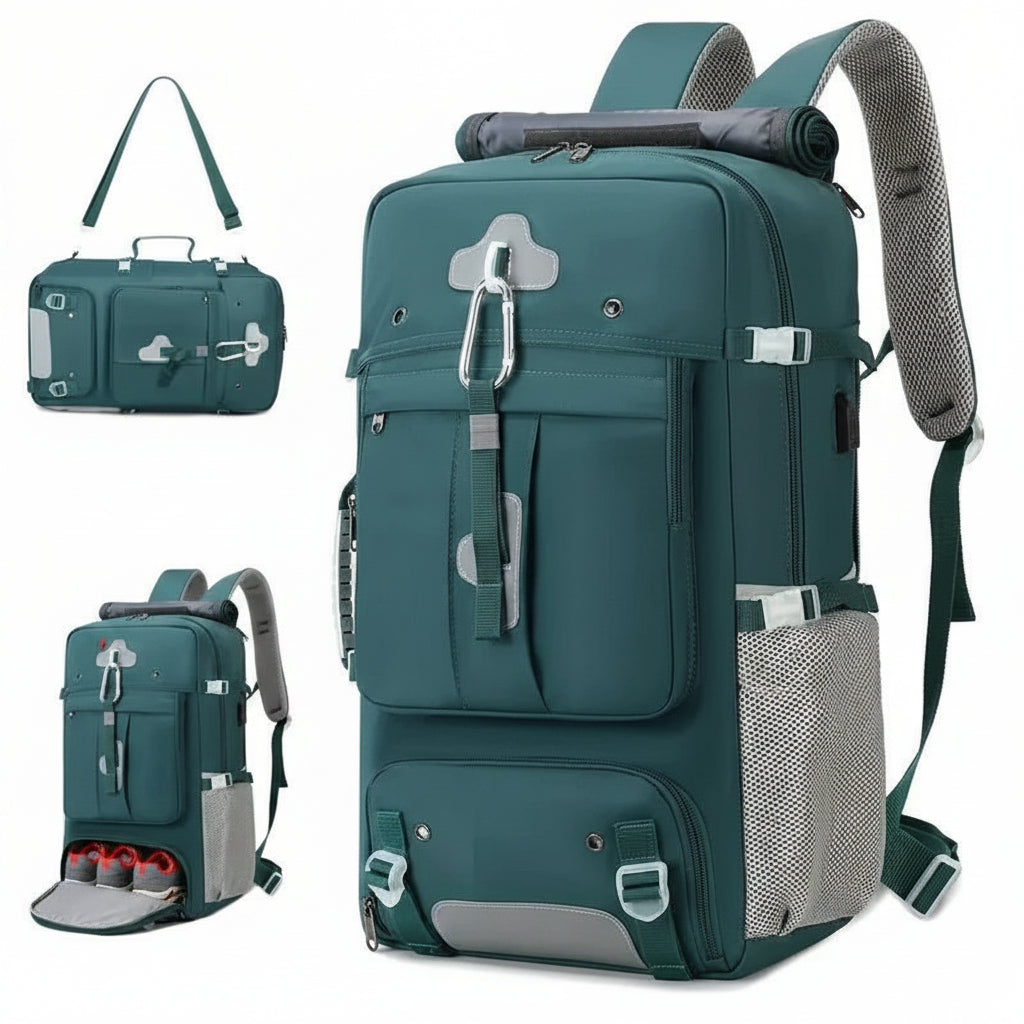 55L Convertible Travel Backpack Duffel – USB Port, Shoe Compartment, 15.6" Laptop Sleeve, Waterproof Carry - On - GiftMira
