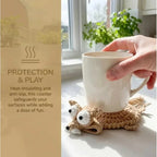 Crochet Animal Coaster Set of 4 - Handmade Squirrel, Frog and Lizard Cup Mats