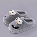 Big-Eye Grin Plush House Slippers - Cozy Non-Slip Winter Slides