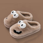Big-Eye Grin Plush House Slippers - Cozy Non-Slip Winter Slides
