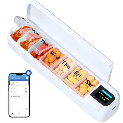 7 - Day Smart Pill Box – Bluetooth Medication Organizer, LED Reminder Alarms, App - Synced, Travel & Home Dispenser - GiftMira