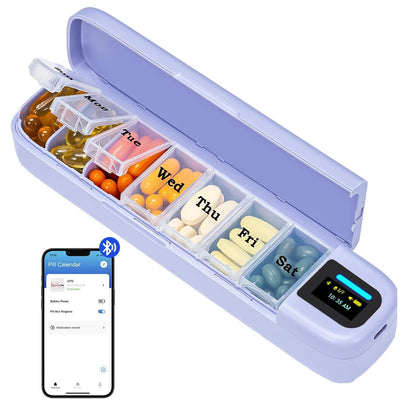 7 - Day Smart Pill Box – Bluetooth Medication Organizer, LED Reminder Alarms, App - Synced, Travel & Home Dispenser - GiftMira