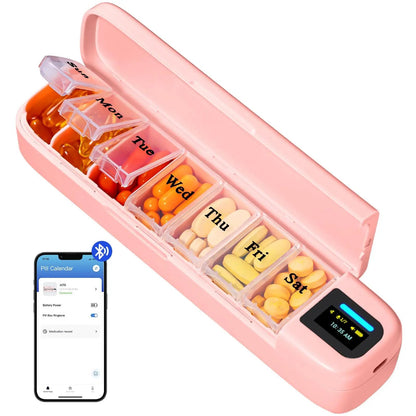 7 - Day Smart Pill Box – Bluetooth Medication Organizer, LED Reminder Alarms, App - Synced, Travel & Home Dispenser - GiftMira