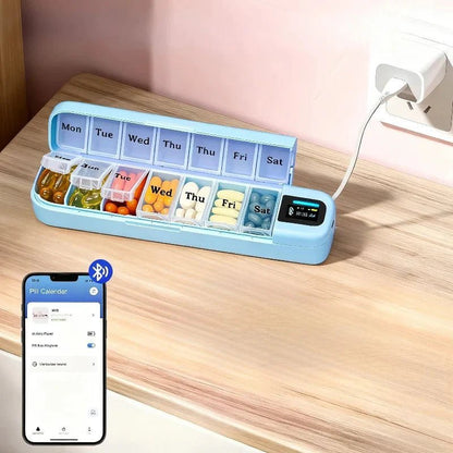 7 - Day Smart Pill Box – Bluetooth Medication Organizer, LED Reminder Alarms, App - Synced, Travel & Home Dispenser - GiftMira