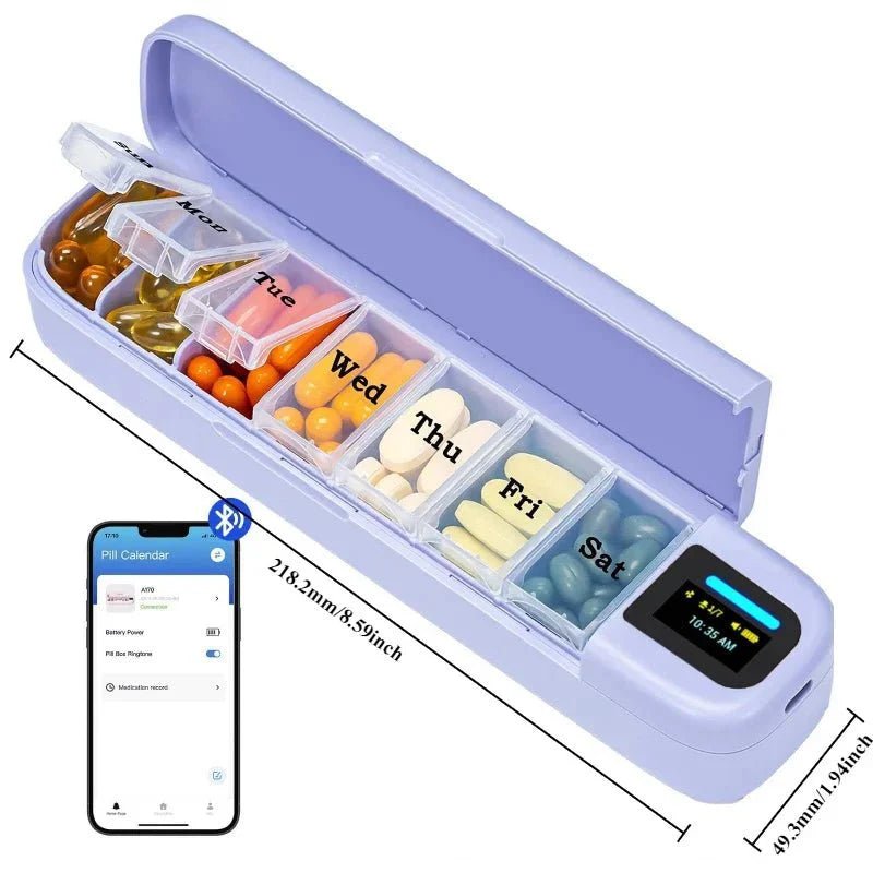 7 - Day Smart Pill Box – Bluetooth Medication Organizer, LED Reminder Alarms, App - Synced, Travel & Home Dispenser - GiftMira