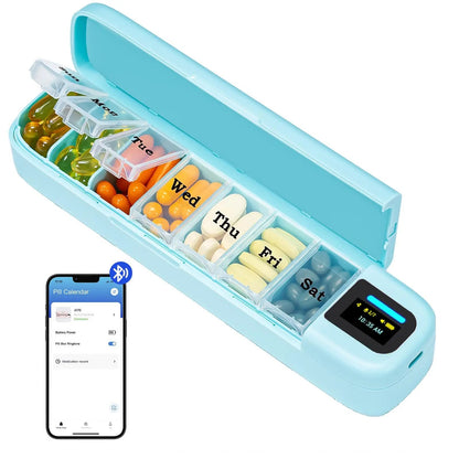 7 - Day Smart Pill Box – Bluetooth Medication Organizer, LED Reminder Alarms, App - Synced, Travel & Home Dispenser - GiftMira