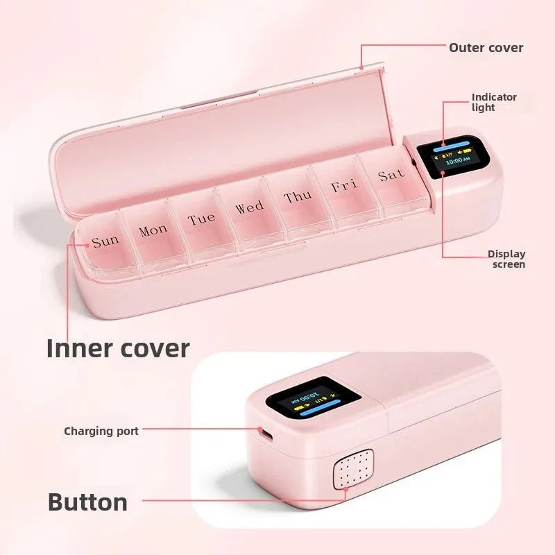 7 - Day Smart Pill Box – Bluetooth Medication Organizer, LED Reminder Alarms, App - Synced, Travel & Home Dispenser - GiftMira