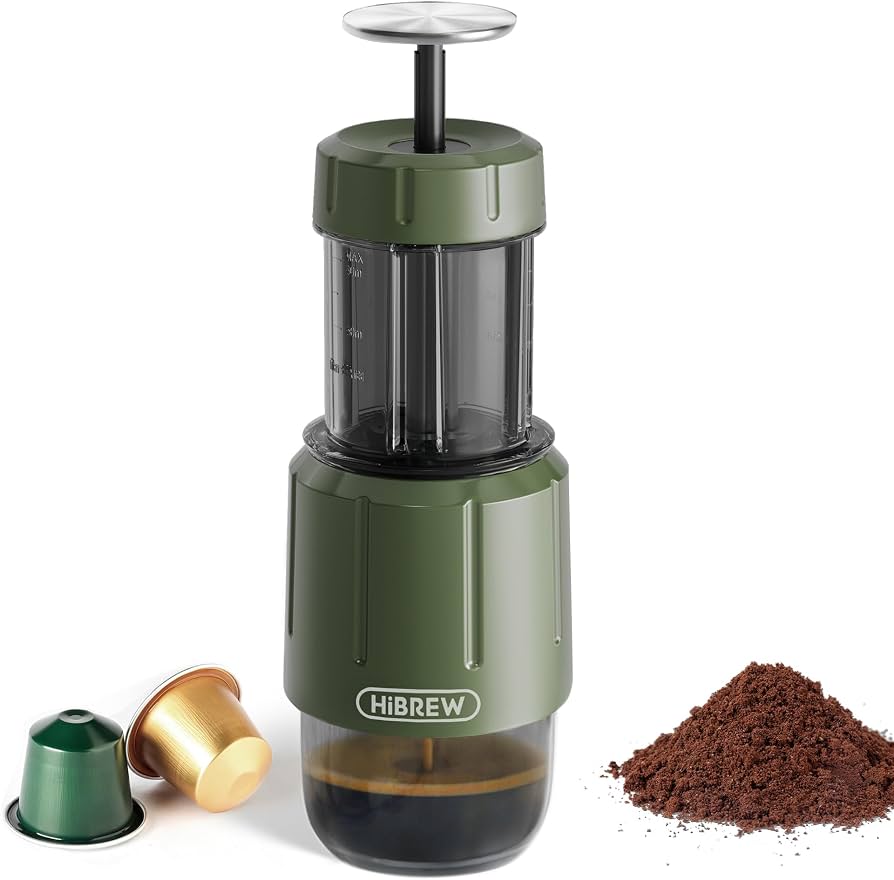 Portable hand-press espresso maker with built-in cup