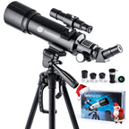 70mm Beginner Telescope — Portable Refractor for Astronomy with Phone Adapter, Tripod & Travel Bag