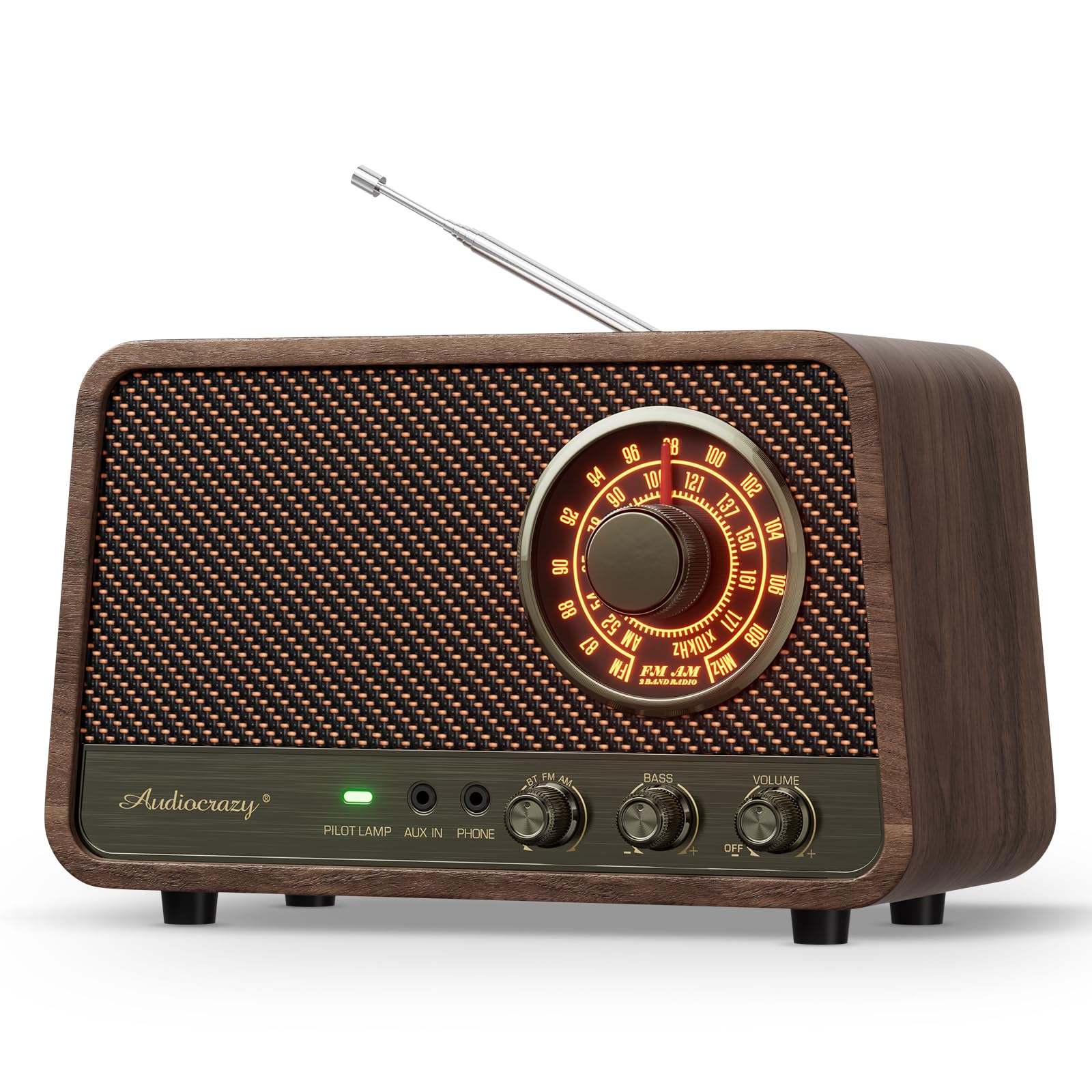 Retro Wooden Bluetooth Speaker — Vintage Wood-Grain Wireless Radio with Rich Bass, Rechargeable