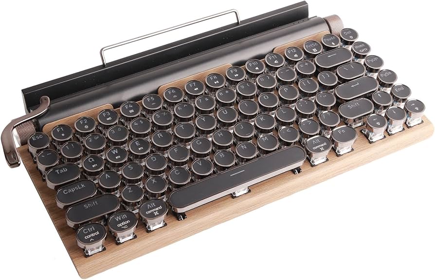 Retro typewriter mechanical keyboard, wood