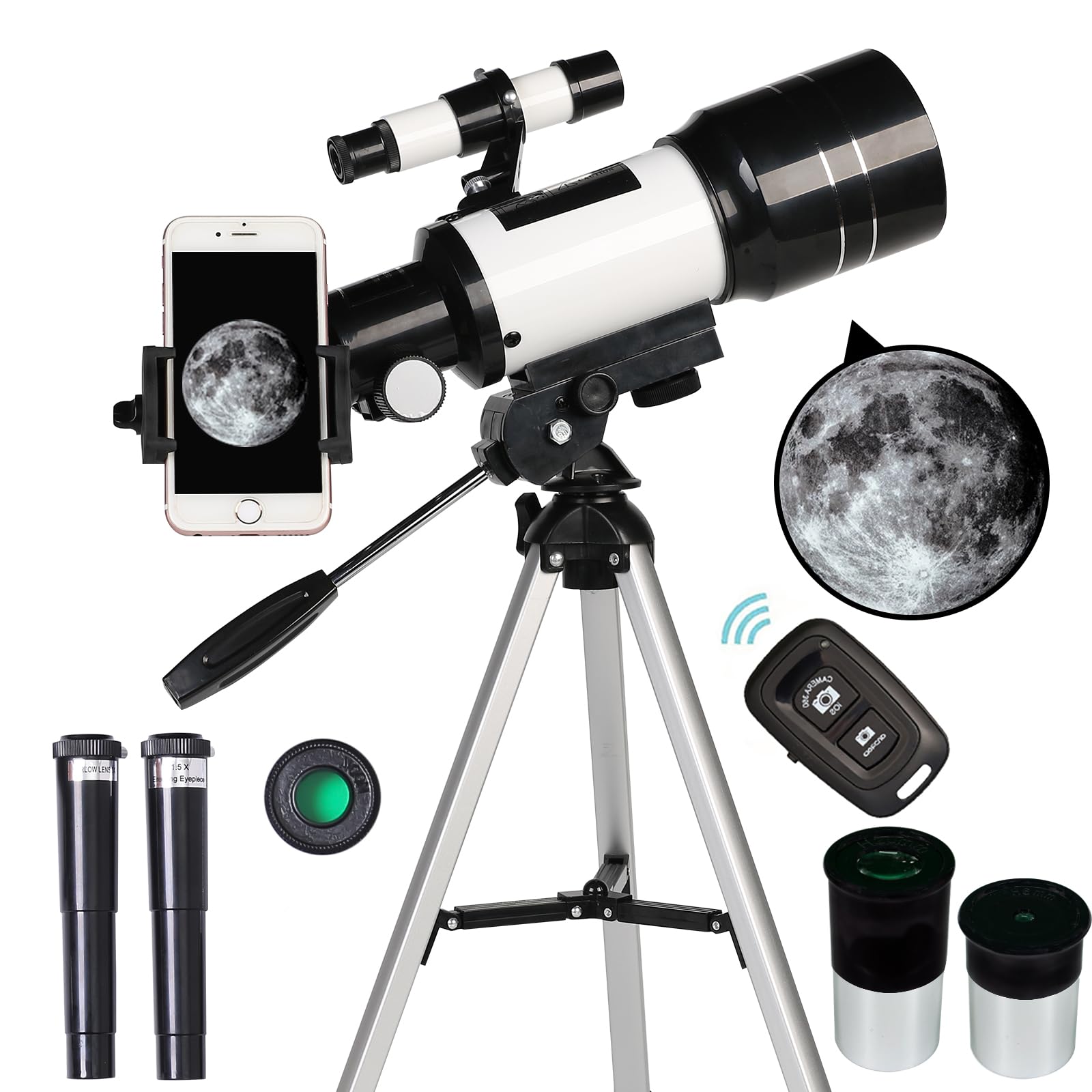 70mm Beginner Telescope — Portable Refractor for Astronomy with Phone Adapter, Tripod & Travel Bag