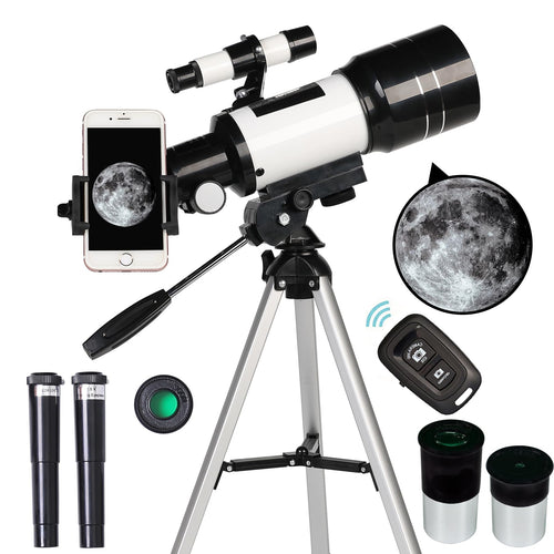 70mm Beginner Telescope — Portable Refractor for Astronomy with Phone Adapter, Tripod & Travel Bag