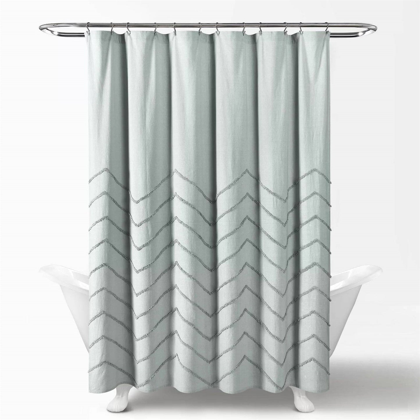 72 - inch Pastel Blue Chenille Cotton Shower Curtain with Chevron Pattern - GiftMira