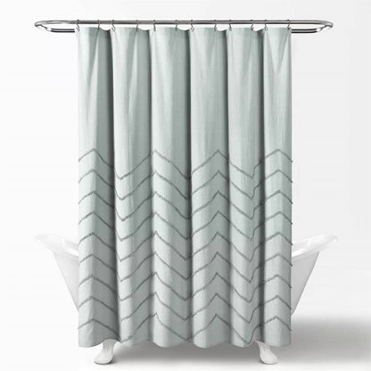72 - inch Pastel Blue Chenille Cotton Shower Curtain with Chevron Pattern - GiftMira