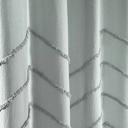72 - inch Pastel Blue Chenille Cotton Shower Curtain with Chevron Pattern - GiftMira